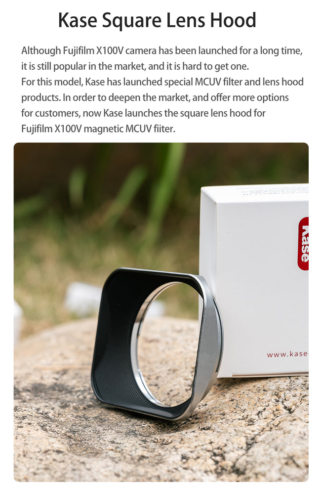 Kase Square Lens Hood for Fujifilm X100VI Series in Silver