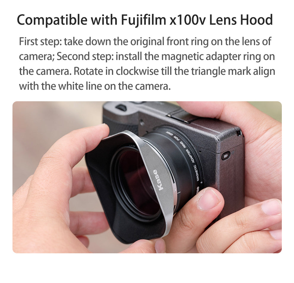 Kase Square Lens Hood for Fujifilm X100VI Series in Silver