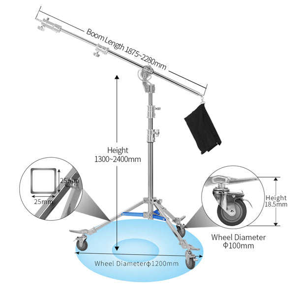 Jinbei M-6 Steel Light Stand With Boom Arm and Wheels