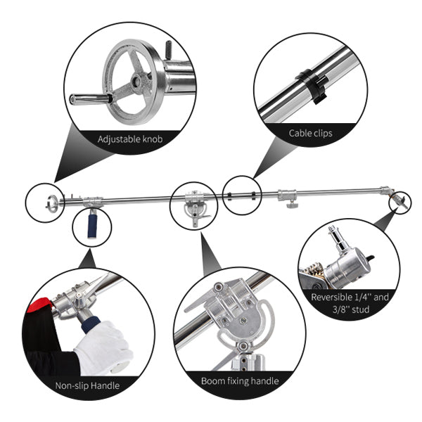 JINBEI BM-300 STEEL BOOM ARM STUDIO LIGHT STAND WITH WHEELS ( MAX LOAD 18KG , 360° ROTATABLE , DOLLY, ADJUSTABLE , HEAVY DUTY)