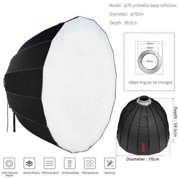 JINBEI DEEP PARABOLIC SOFTBOX 70CM (FOLDING)
