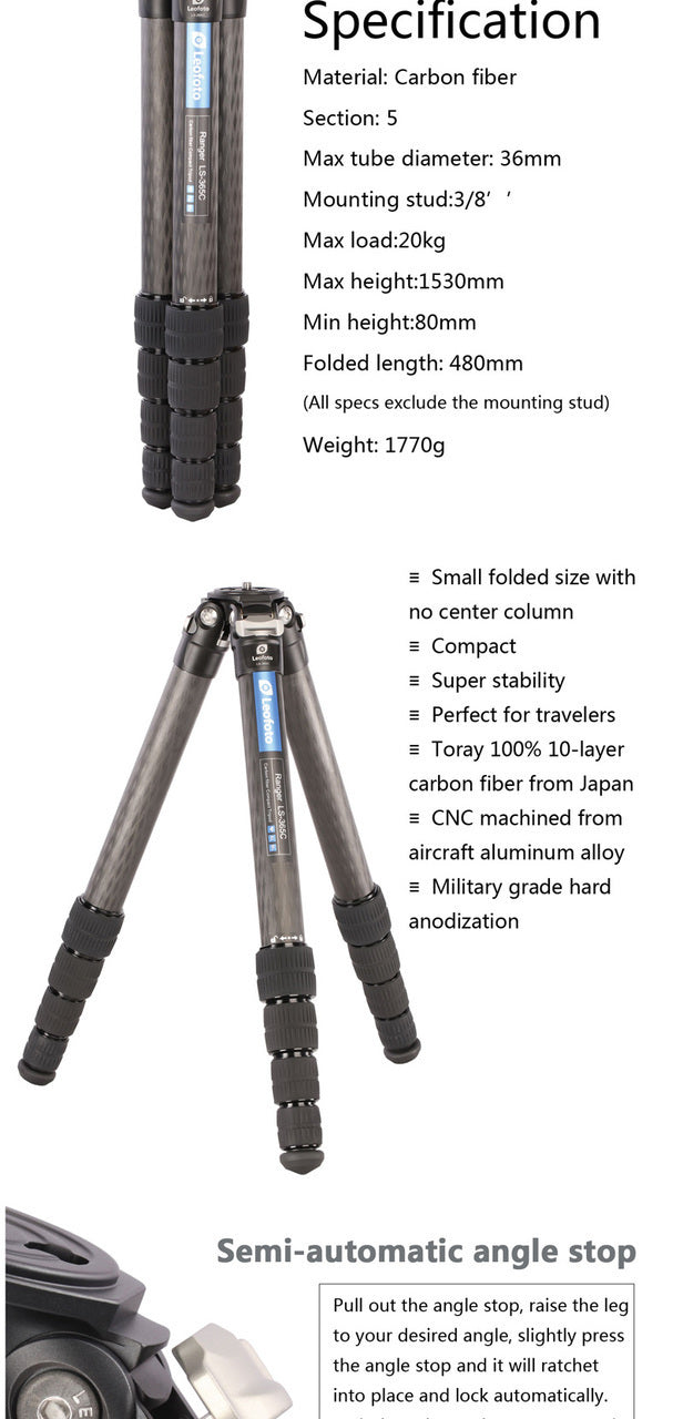 Leofoto Ranger Carbon Fibre Tripod LS-365C
