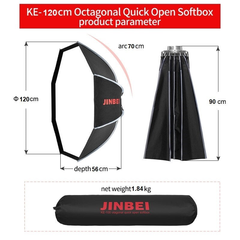 Jinbei 120cm QuickFold Octagonal Softbox with Grid