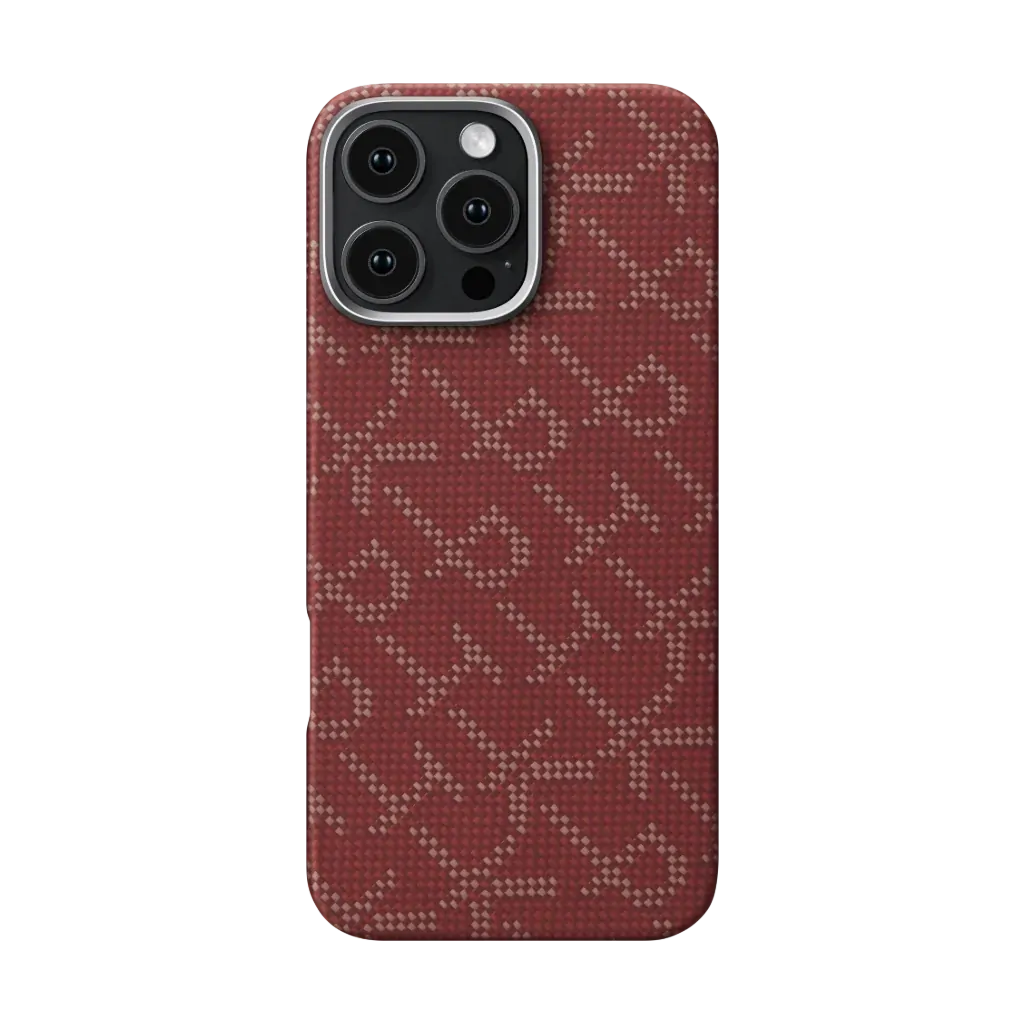 PITAKA Aramid Fibre Ultra-Slim Case for iPhone 16 Pro Max Monogram-Gold/Red