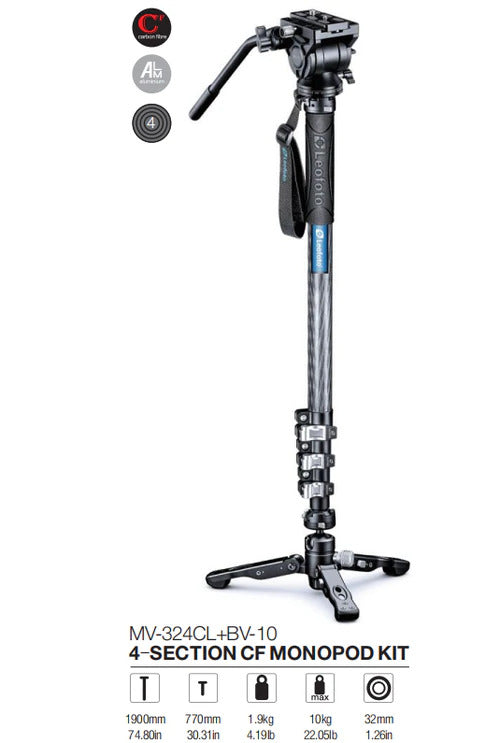 Leofoto MV324CL + BV10 Carbon Fiber Video Monopod Kit
