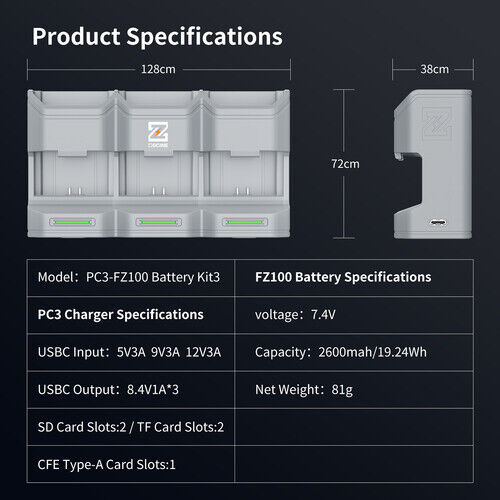 ZGCINE PC3-FZ100 Kit with 3 Batteries and Charging Station