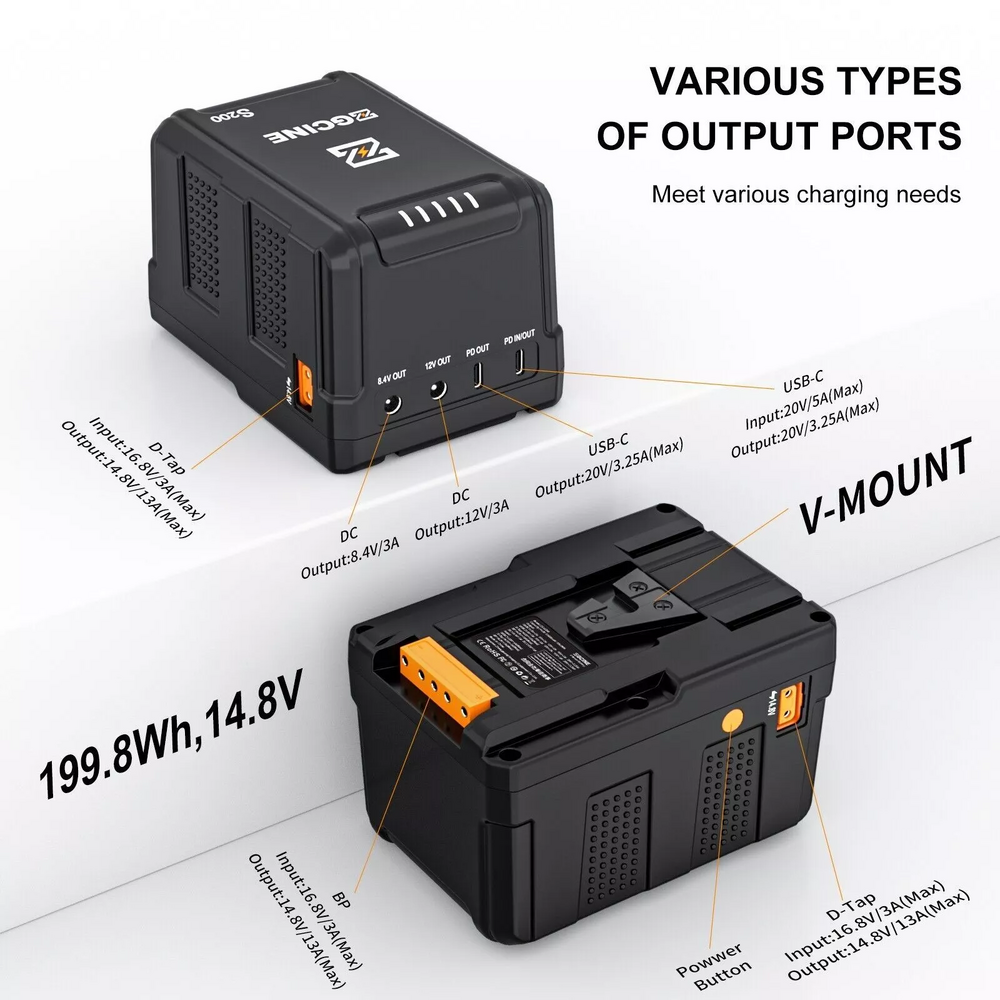 ZGCINE 200W V-Mount Battery S200 with multi-output ports