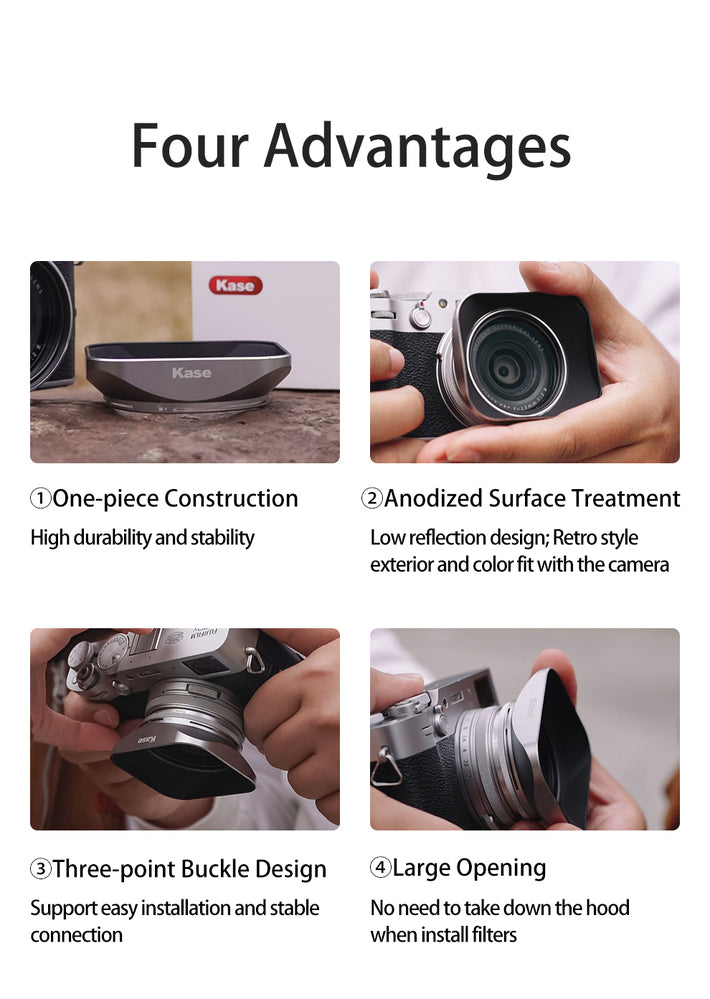 Kase Square Lens Hood for Fujifilm X100VI Series in Black