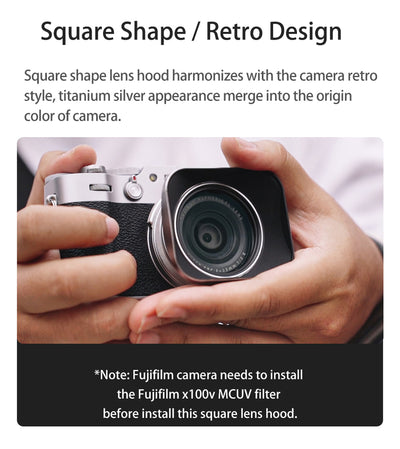 Kase Square Lens Hood for Fujifilm X100VI Series in Black