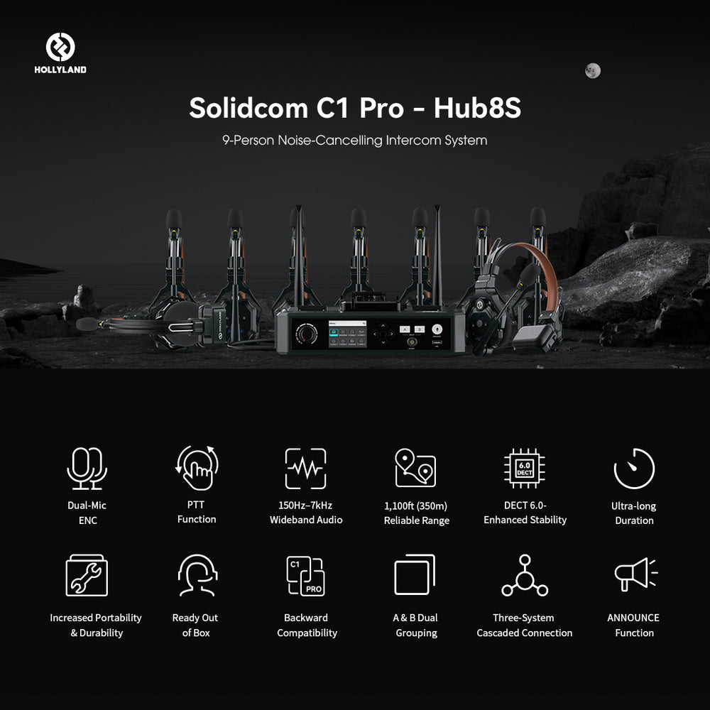 Hollyland Solidcom C1 Pro Wireless Intercom System With Hub - 8S [8 Headsets]