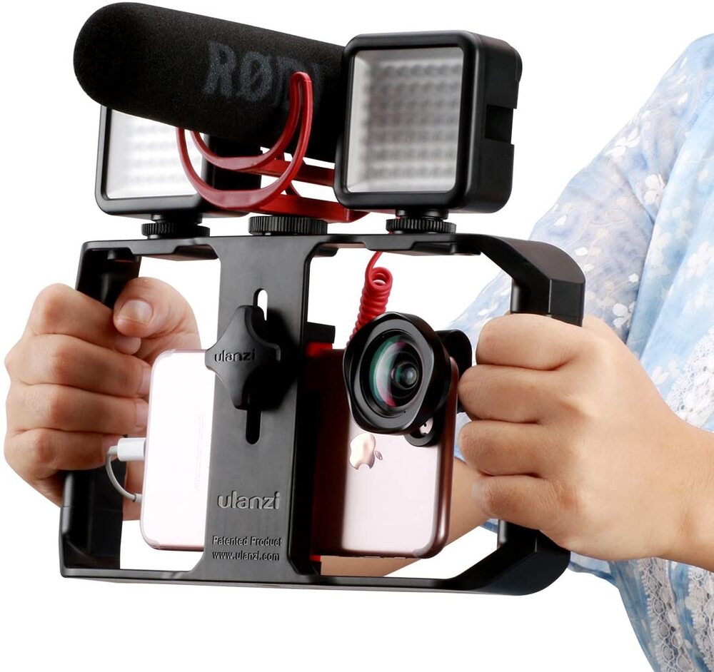 Ulanzi U-Rig Pro Smartphone Video Rig, Video Stabilizer w 1/4 inch Screw Triple Cold Shoe Mount