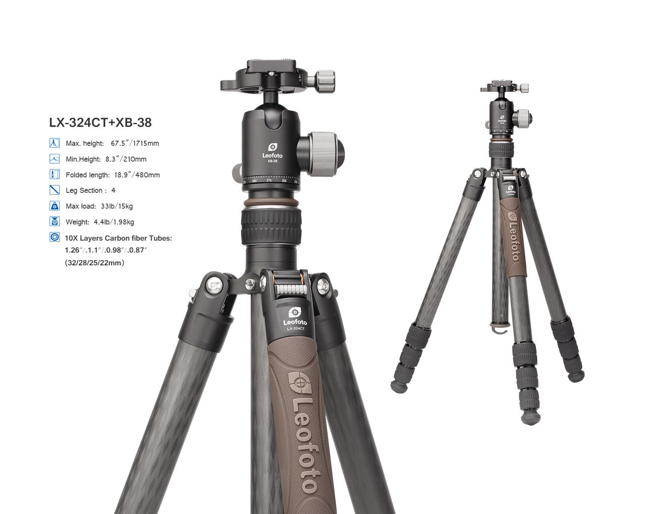 Leofoto Urban Carbon Fibre Tripod Kit LX-324CT+XB38