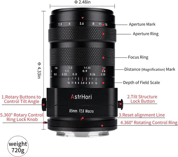 AstrHori 85mm F2.8 Full Frame Tilt Prime Focus Lens [Lens Mount Type: Canon RF Mount]