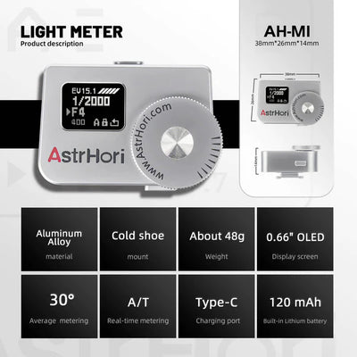 AstrHori AH-M1 Light Meter OLED Real-time Metering for Vintage Cameras Black Version
