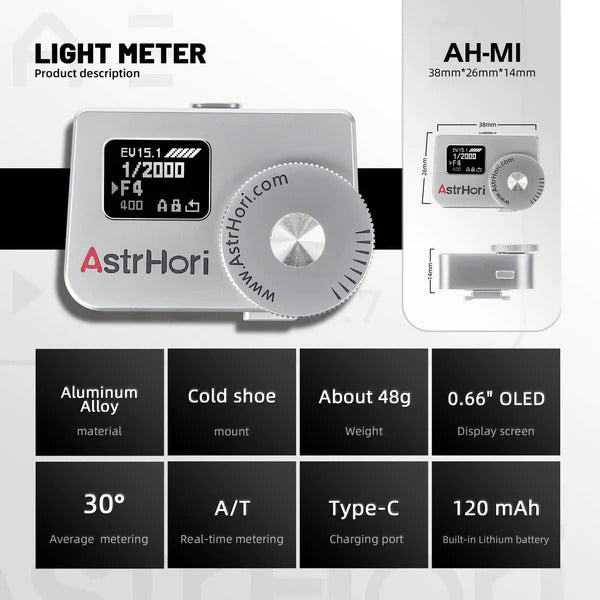 AstrHori AH-M1 Light Meter OLED Real-time Metering for Vintage Cameras Black Version