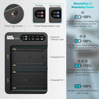 Pixel NP-F Dual Battery Charger HC2
