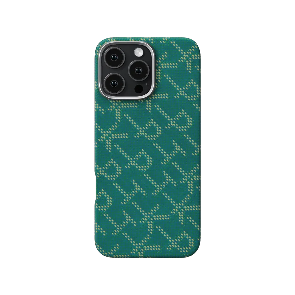 PITAKA Aramid Fibre Ultra-Slim Case for iPhone 16 Pro Monogram-Gold/Green
