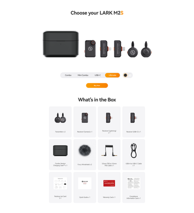 Hollyland Lark M2S Ultimate Combo Kit for Camera, Android and Apple IOS