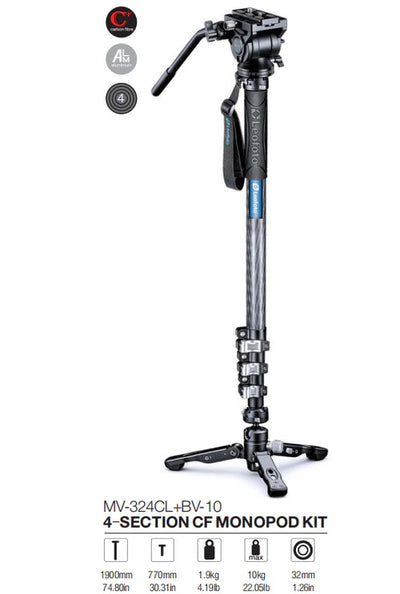 Leofoto MV324CL + BV10 Carbon Fiber Video Monopod Kit