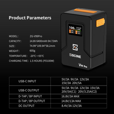 ZGCine ZG-V99Pro 99W V-Mount Battery